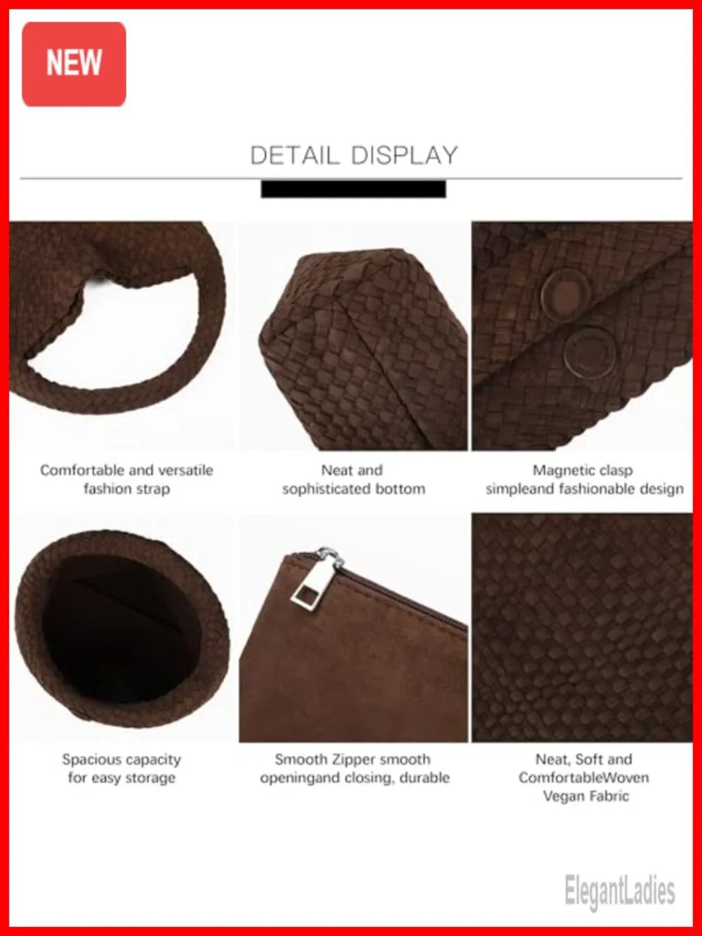 Vegan Leather Hobo Bag with Top Handle and Shoulder Strap Faux Suede Woven